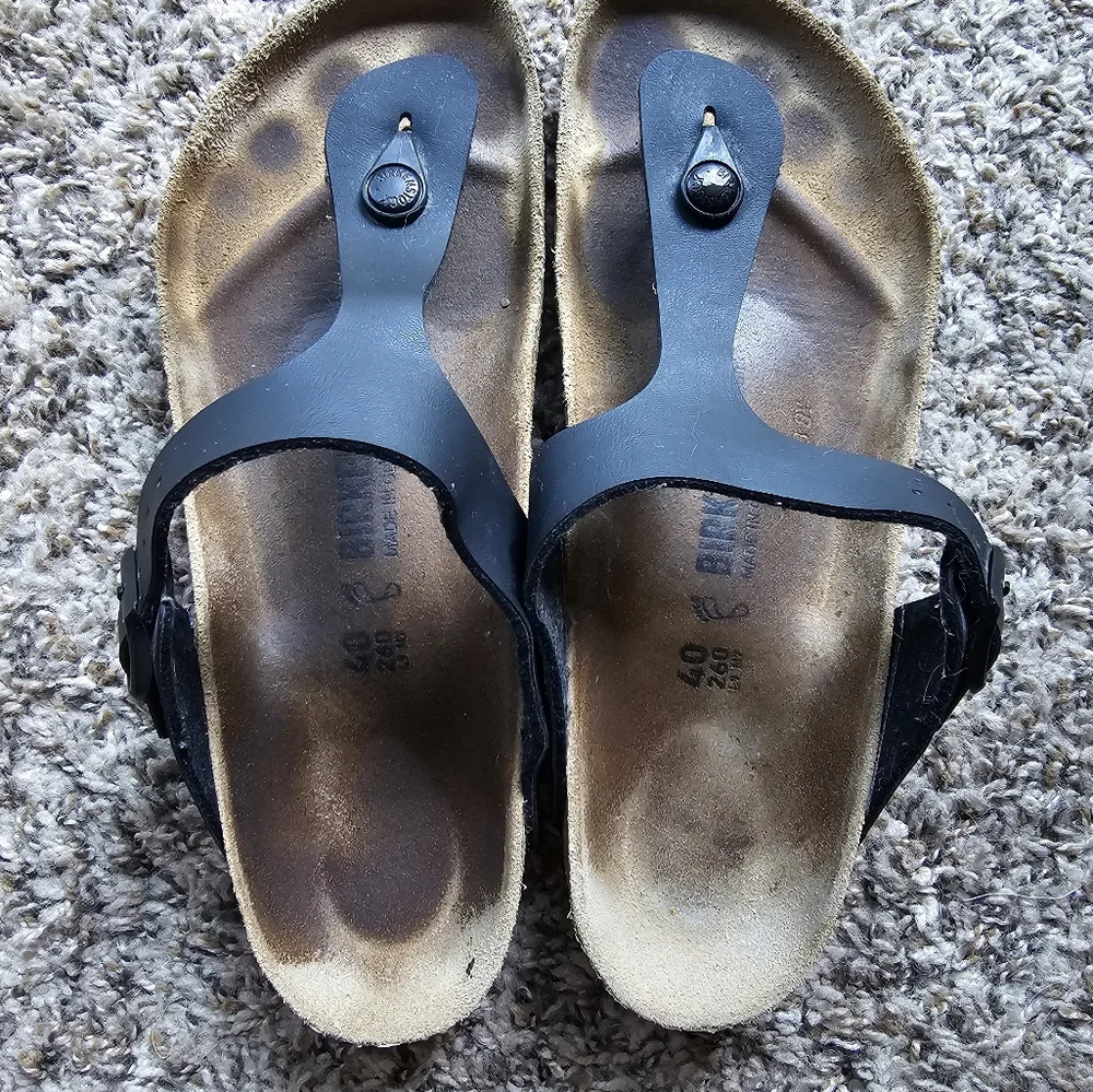 Birkenstock Gizeh Birko-Flor Black Leather‎ Sandals with Buckle Sz M 7 L 9